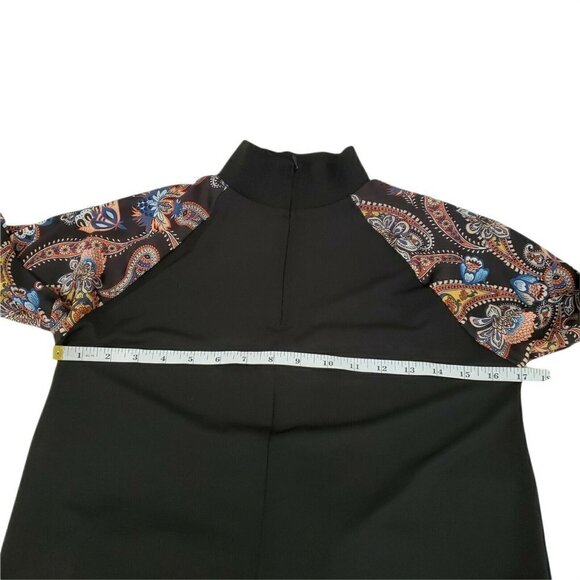 Zara Midi Dress Small Black‎ Paisley Long Sleeve Contrasting Boho Blogger Fave - Picture 8 of 10